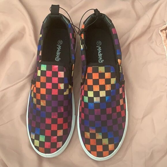 Rainbow Checkered Slip Ons - Picture 1 of 6